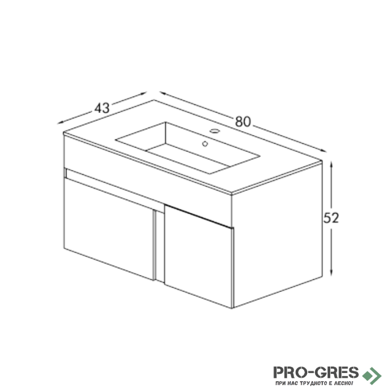 Шкаф за баня 80 см 1 чекмедже, 1 вратичка, с мивка порцелан, FLEXMEBEL, KARA,  KA801D1C