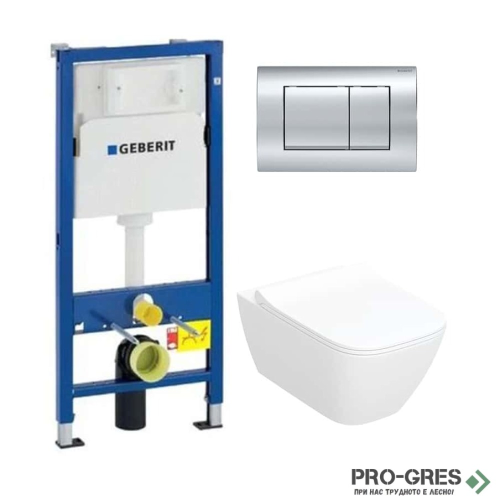Промо комплект Duofix DELTA12  с конзолна тоалетна чиния  SMYLE SQUARE и хром активатор DELTA30,GEBERIT 500.685.01.1