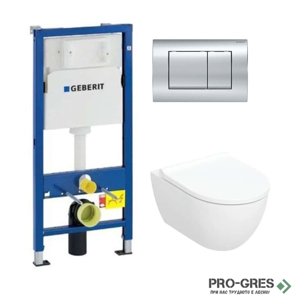 Промо комплект Duofix DELTA12 с конзолна тоалетна чиния PRAVELLO хром активатор DELTA30,GEBERIT 503.503.00.1