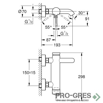 Смесител за вана/душ с чучур, BRUSHED Hard Graphite,Essence ,Grohe 25250AL1