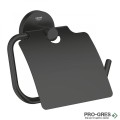 Поставка за тоалетна хартия, с капак, черен мат, Essentials, Grohe 1024652430