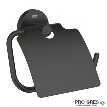 Поставка за тоалетна хартия, с капак, черен мат, Essentials, Grohe 1024652430