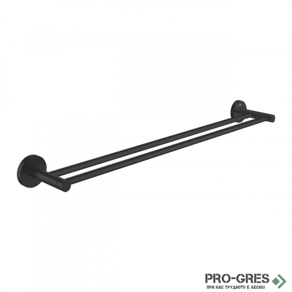 Двойна закачалка за хавлии, 60см, черен мат, Essentials, Grohe 1024732430
