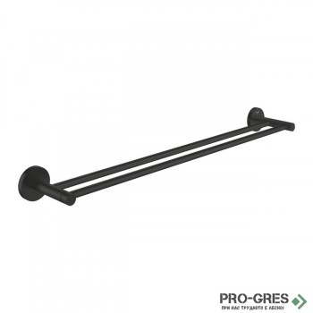 Двойна закачалка за хавлии, 60см, черен мат, Essentials, Grohe 1024732430
