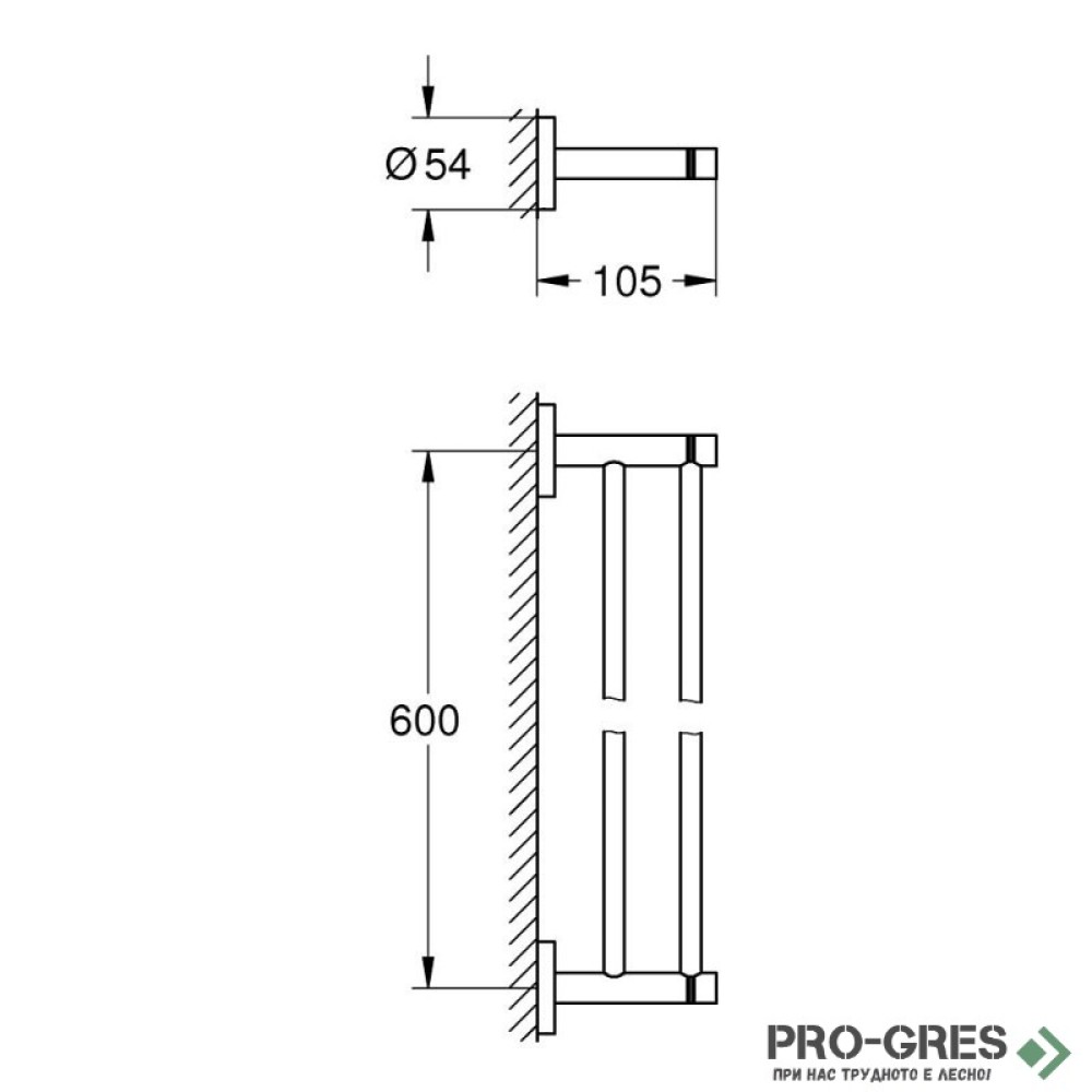Двойна закачалка за хавлии, 60см, черен мат, Essentials, Grohe 1024732430