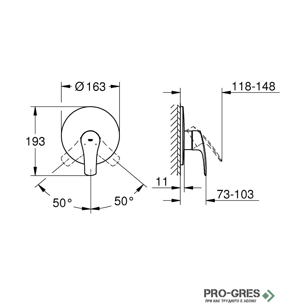 Смесител за вграждане, за душ, Eurosmart, Grohe 194512433