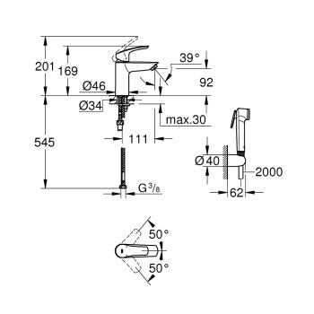Смесител за мивка, с хигиенен душ ,S-размер, Eurosmart Grohe 2124003 