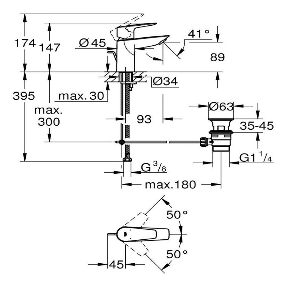Смесител за умивалник S-размер,хром,Bau Edge Grohe 23 328 001