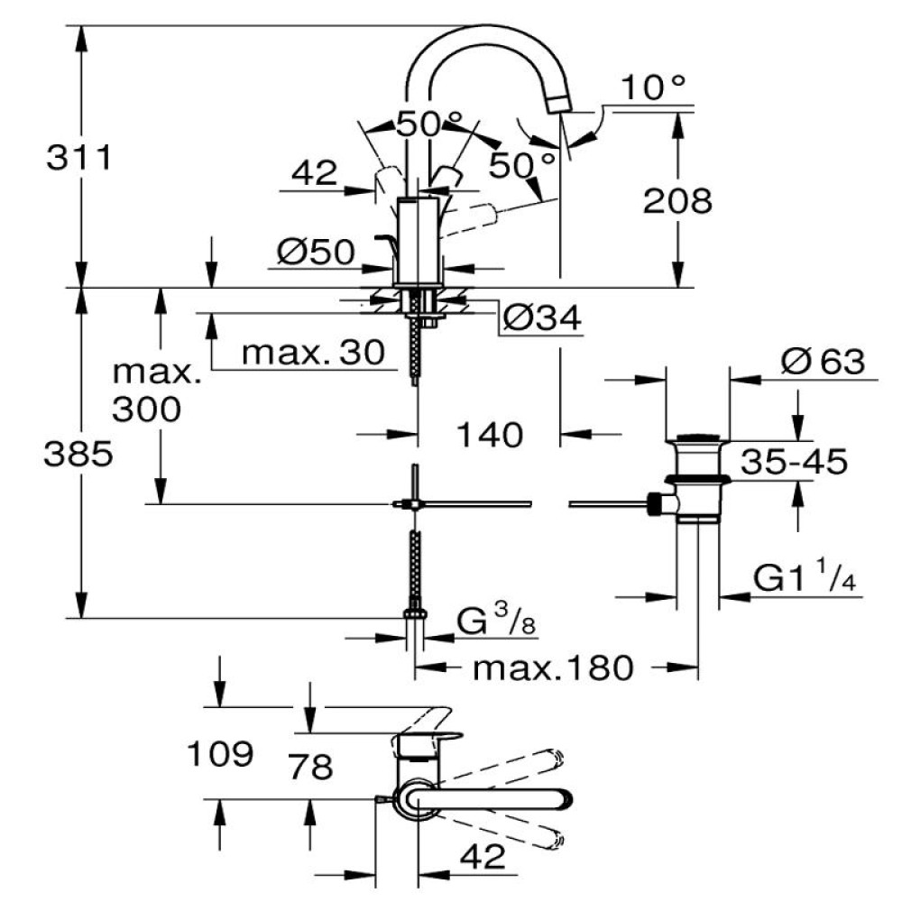 Смесител за мивка, L-размер,хром,Eurosmart Grohe 23 537 003