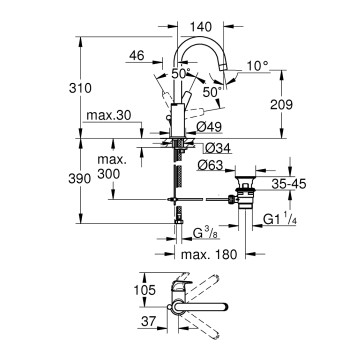 Смесител за мивка L-размер,хром,Bau Flow Grohe 23753000