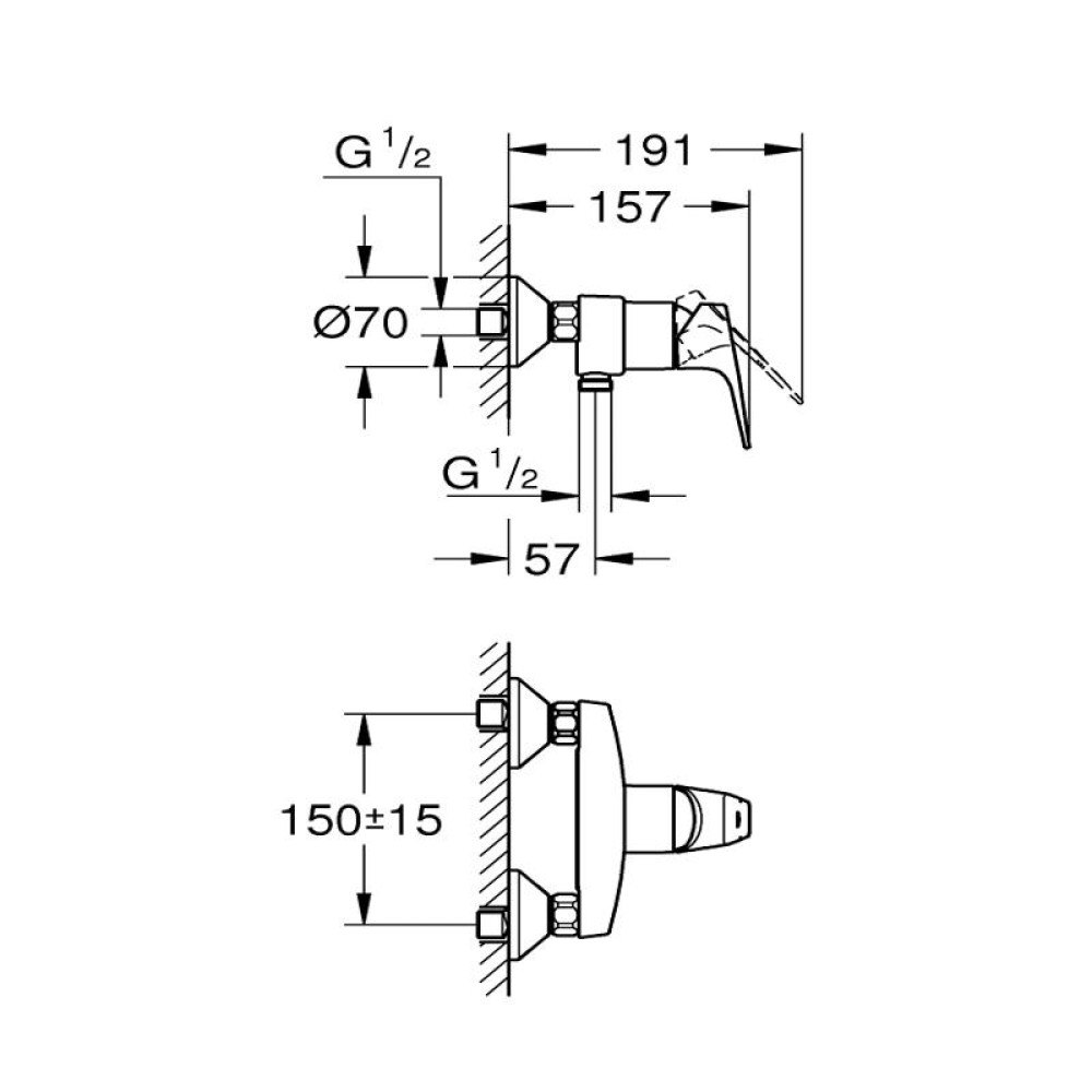 Смесител за душ едноръкохватков 1/2″ ,хром,Bau FlowGrohe 23 755 000