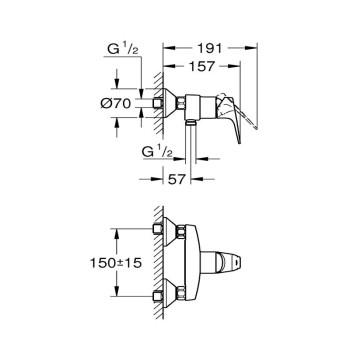 Смесител за душ едноръкохватков 1/2″ ,хром,Bau FlowGrohe 23755000