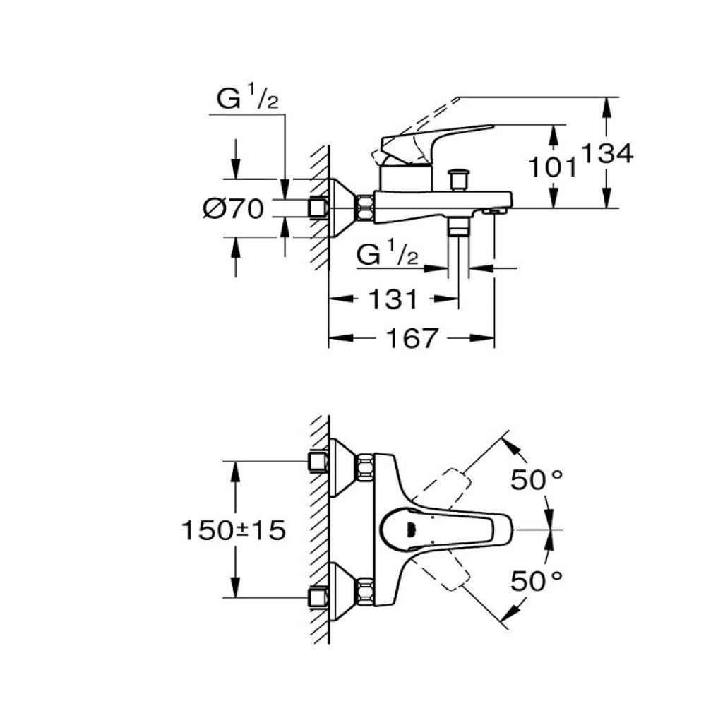 Смесител за вана едноръкохватков 1/2″ ,хром,Bau Flow Grohe 23 756 000