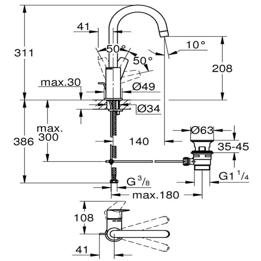 Смесител за мивка едноръкохватков хром,Bau Edge Grohe 23 760 001