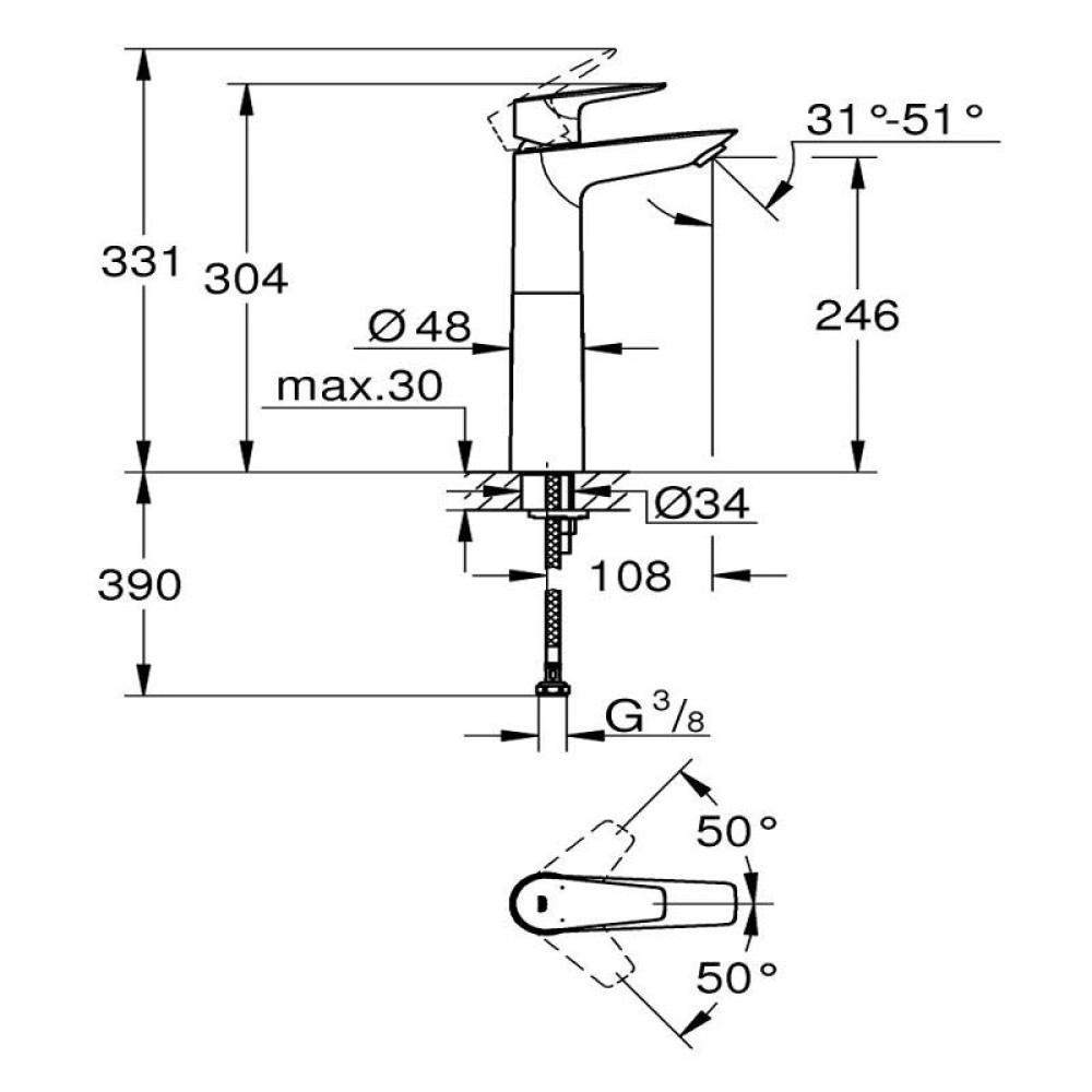 Смесител за мивка ХL-размер,хром,BauEdge Grohe 23 761 001