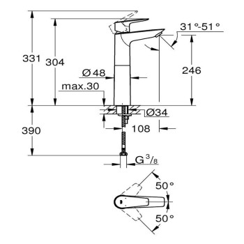 Смесител за мивка ХL-размер,хром,BauEdge Grohe 23761001