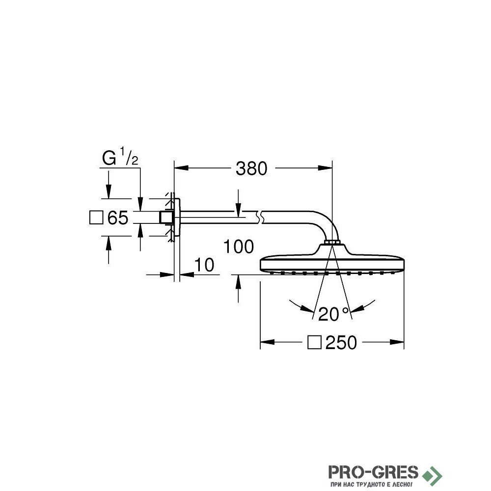 Душ пита 380 mm, 1 струя, Tempesta 250 Cube, Grohe 266872430
