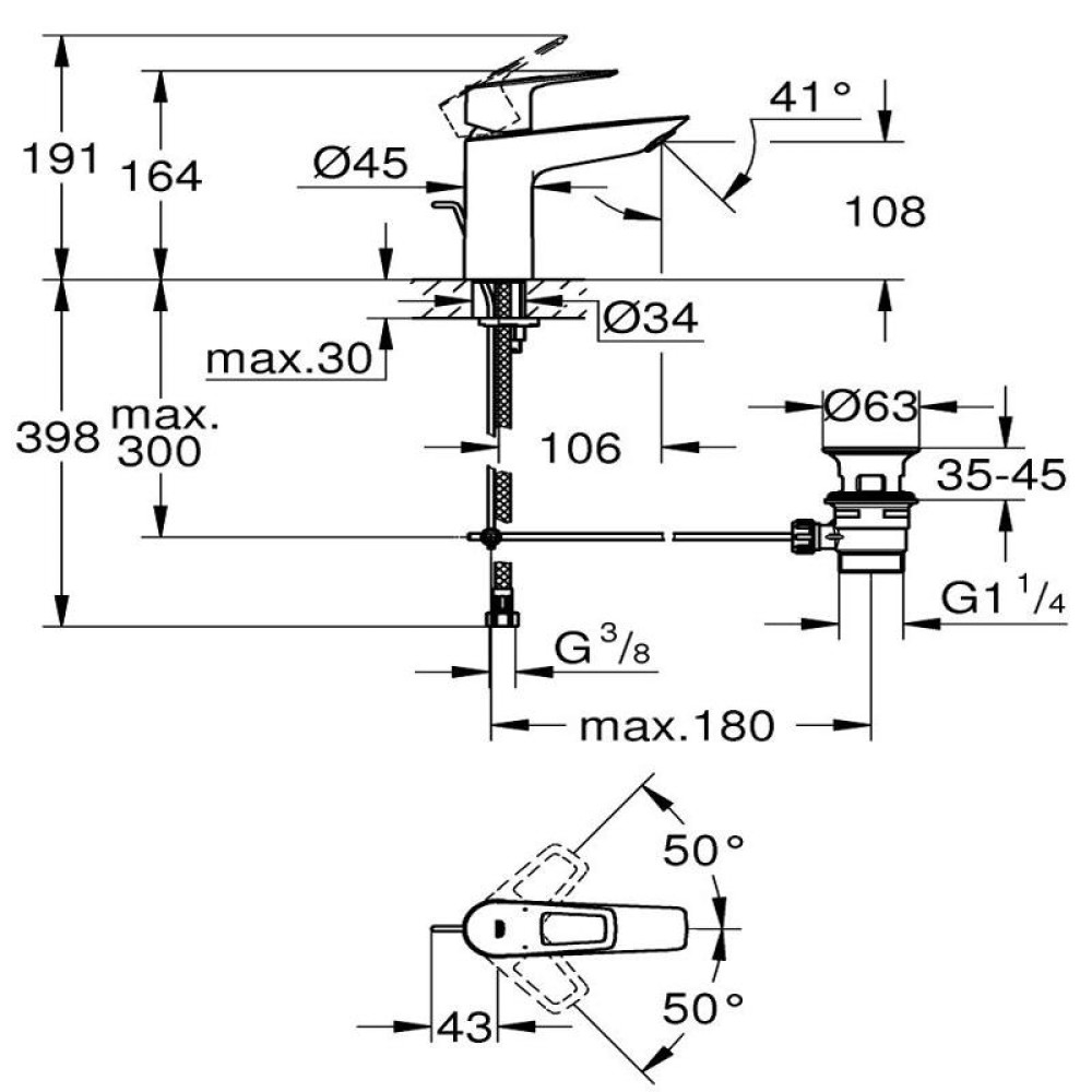Смесител за вана/душ, тръбно окачване и смесител за мивка, хром GROHE BAULOOP 23602001/27853001/23762001