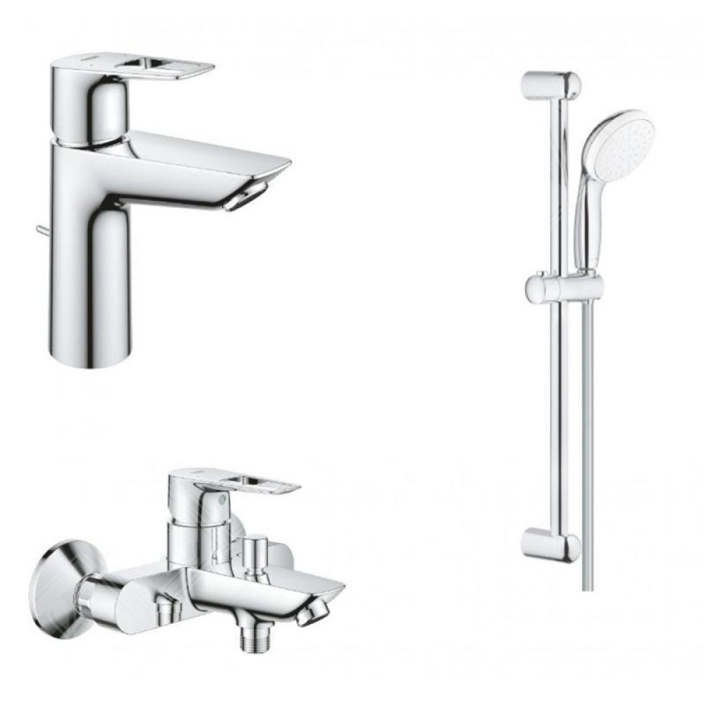 Смесител за вана/душ, тръбно окачване и смесител за мивка, хром GROHE BAULOOP 23602001/27853001/23762001