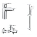 Смесител за вана/душ, тръбно окачване и смесител за мивка, хром GROHE BAULOOP 23602001/27853001/23762001