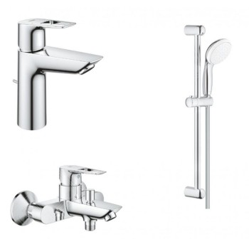 Смесител за вана/душ, тръбно окачване и смесител за мивка, хром GROHE BAULOOP 23602001/27853001/23762001