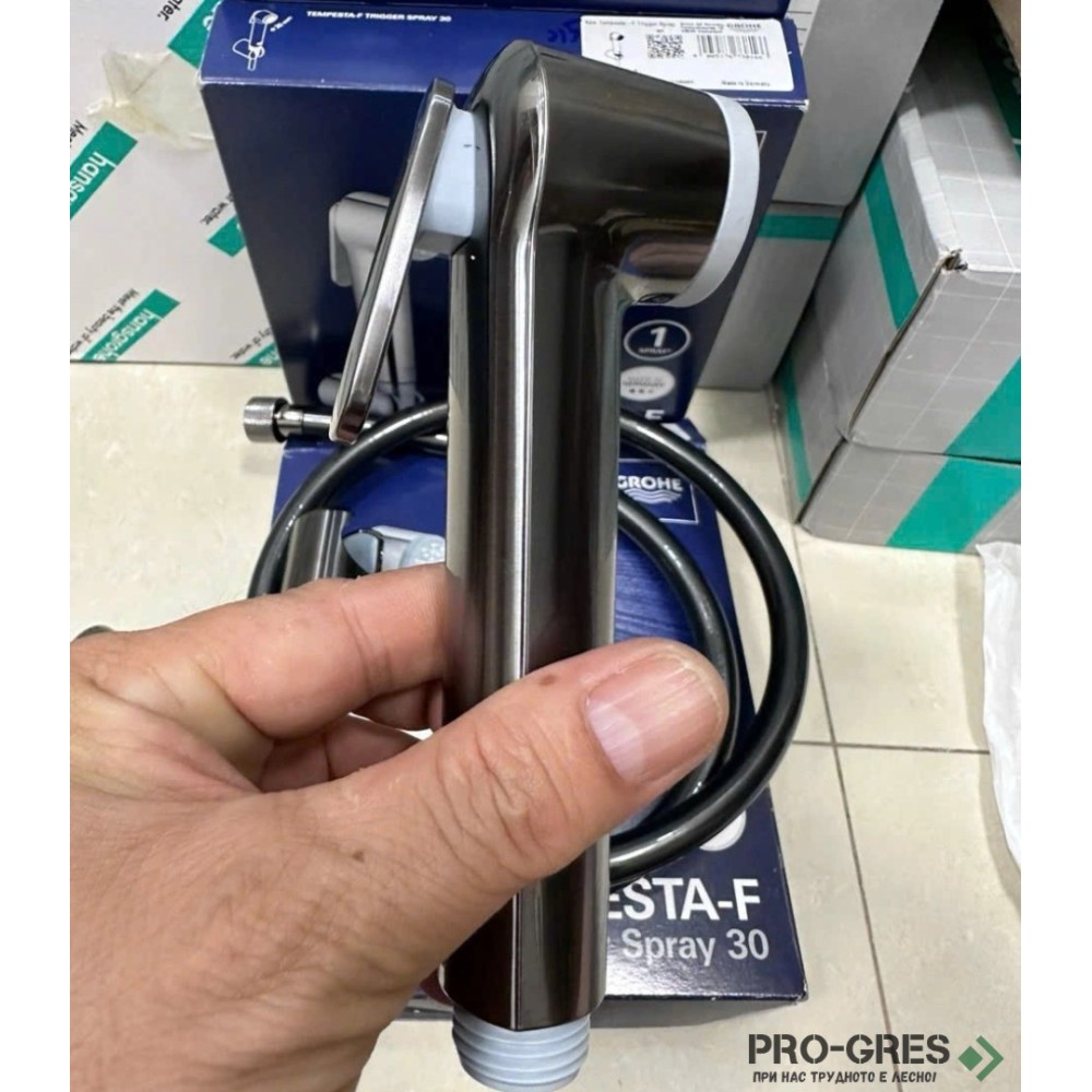Флипер комплект с държач и шлаух 125см Brushed Hard Graphite Tempesta, Grohe 27513AL1