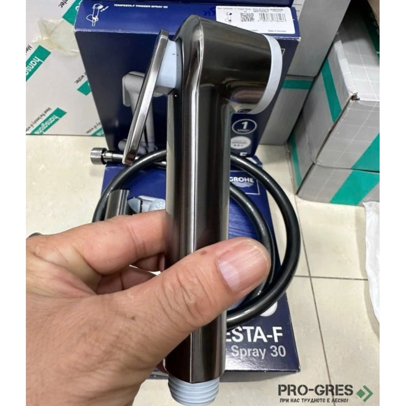 Флипер комплект с държач и шлаух 125см Brushed Hard Graphite Tempesta, Grohe 27513AL1