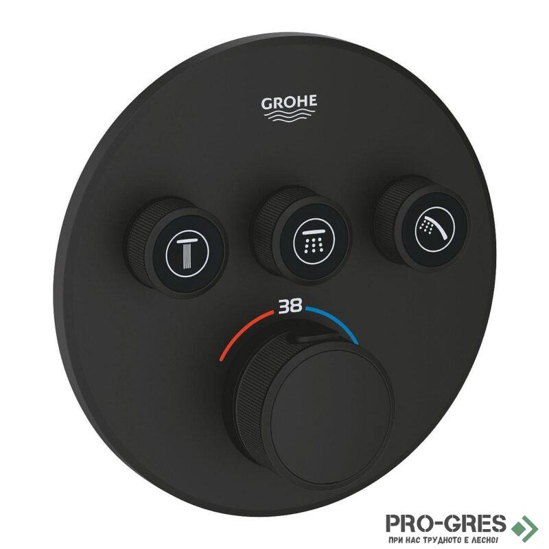 Термостатен смесител, за вграждане, черен мат, Grohtherm SmartControl, Grohe 29508KF0