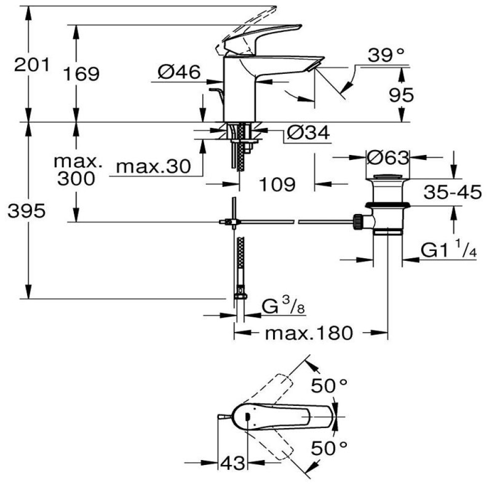 Смесител за мивка S-размер,хром,Eurosmart Grohe 33 265 003