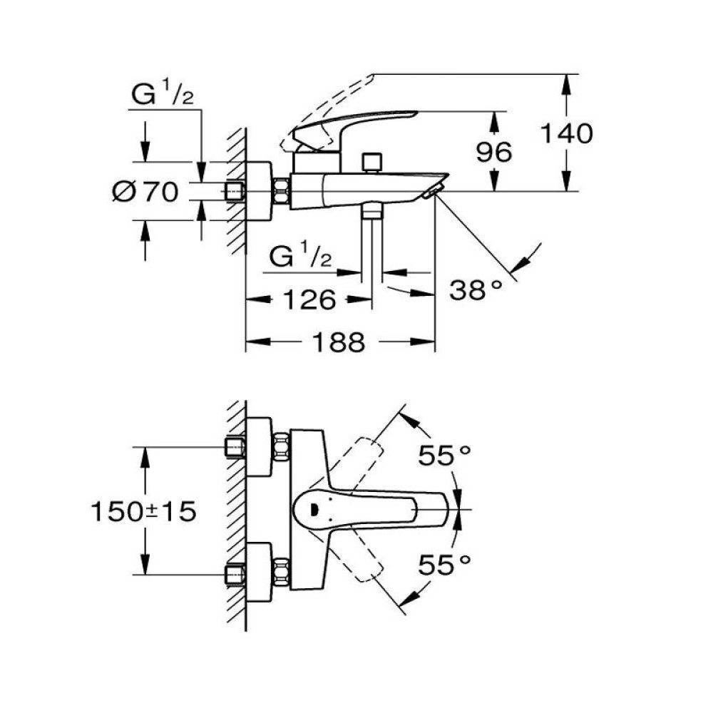 Смесител за вана едноръкохватков,хром,Eurosmart Grohe 33 300 003