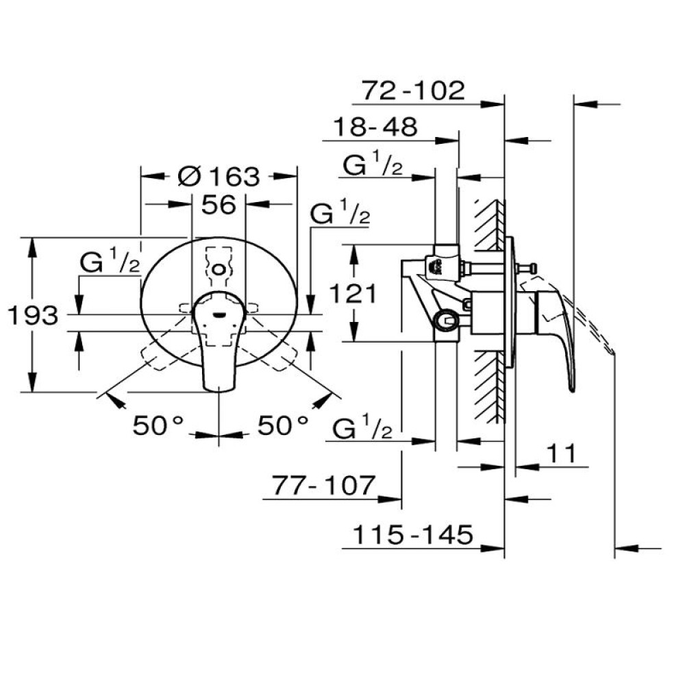 Смесител за вграждане вана/душ едноръкохватков Eurosmart Grohe 33305003