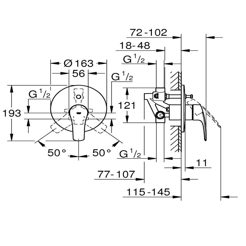 Смесител за вграждане вана/душ едноръкохватков Eurosmart Grohe 33305003