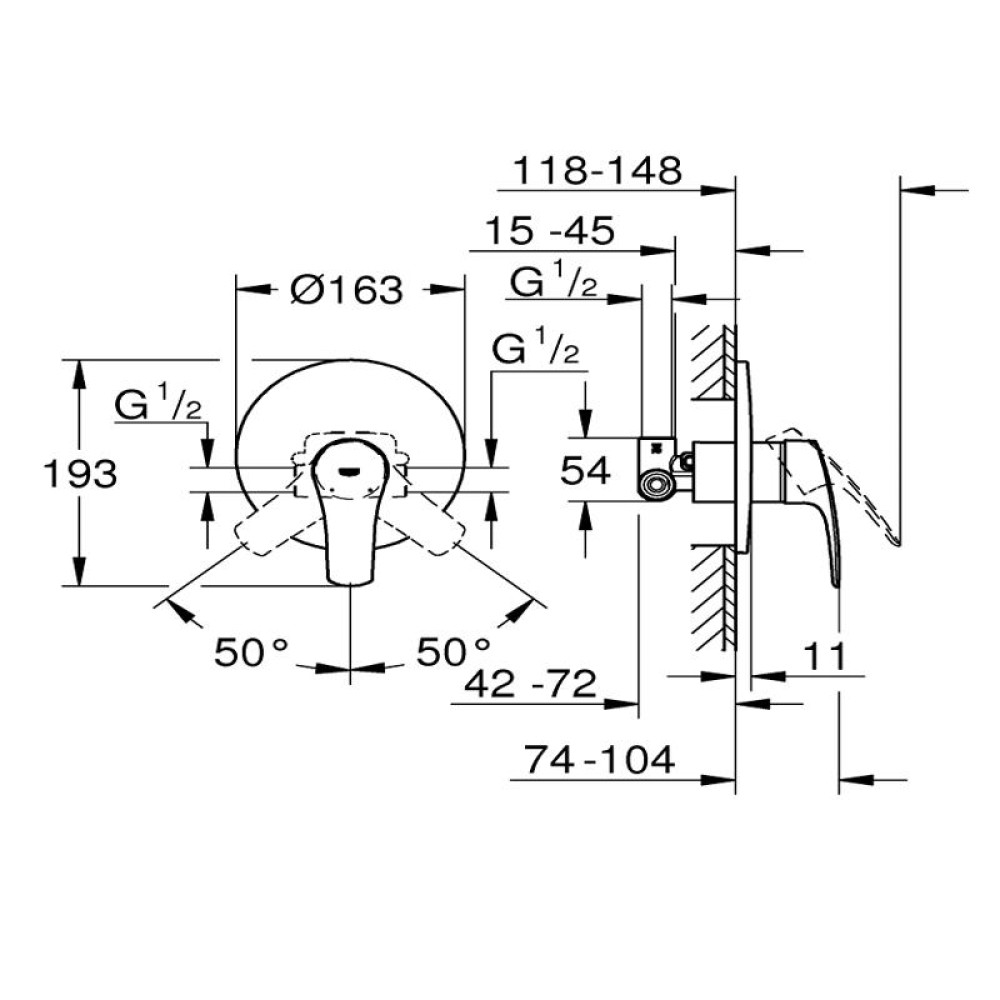 Смесител за вграждане едноръкохватков хром, Eurosmart Grohe 33 556 003
