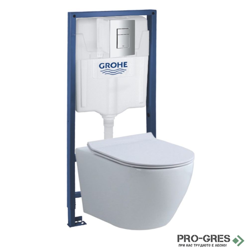 Структура за вграждане,бутон хром Grohe с конзолна тоалетна Cascada по избор