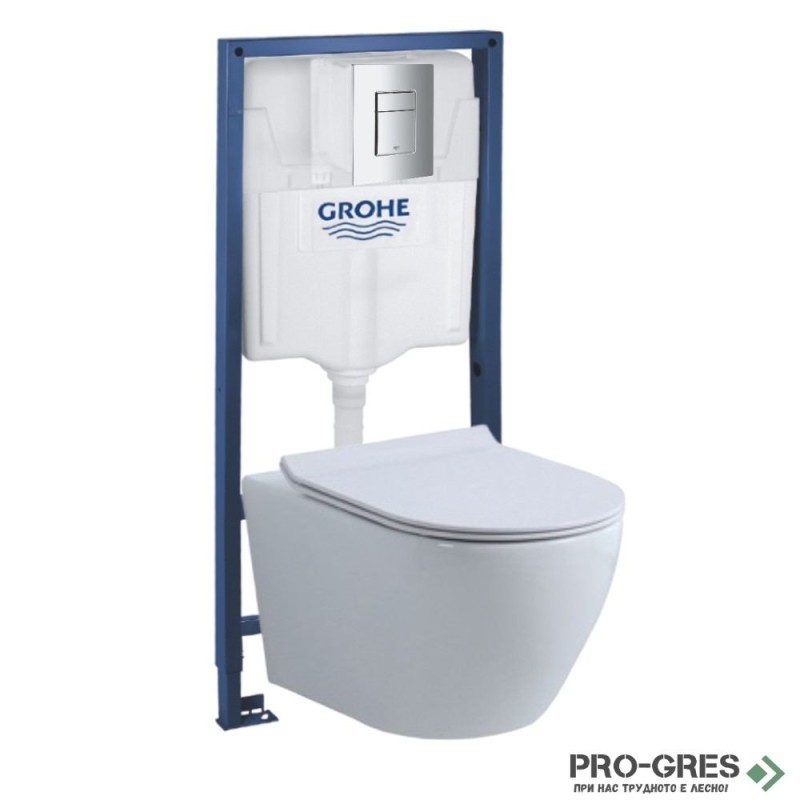 Структура за вграждане,бутон хром Grohe с конзолна тоалетна Cascada по избор