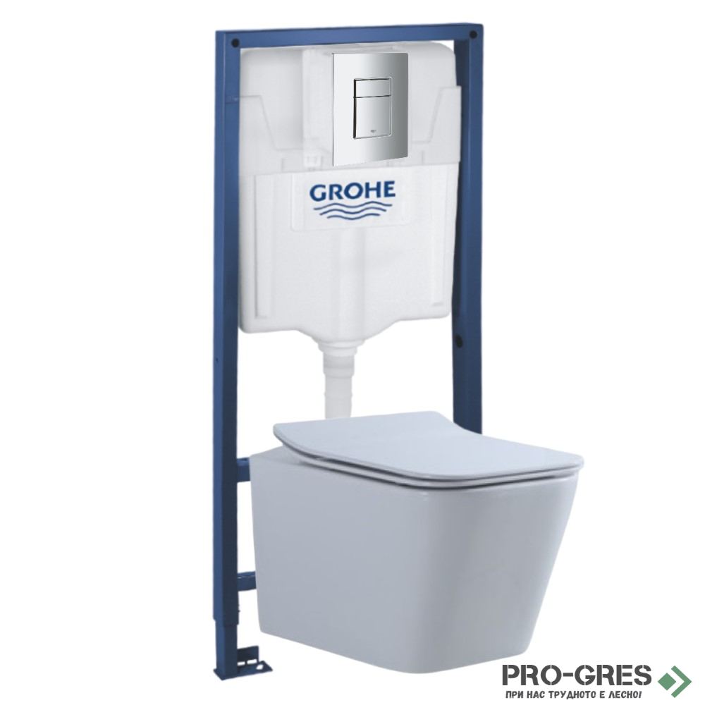 Структура за вграждане,бутон хром Grohe с конзолна тоалетна Cascada по избор