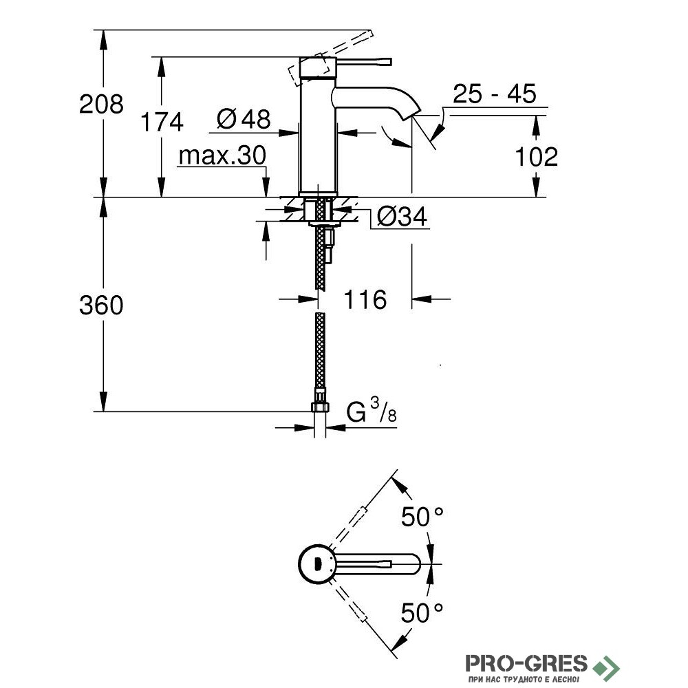 Смесител за умивалник S-размер Brushed Hard Graphite Essence Grohe 24172AL1
