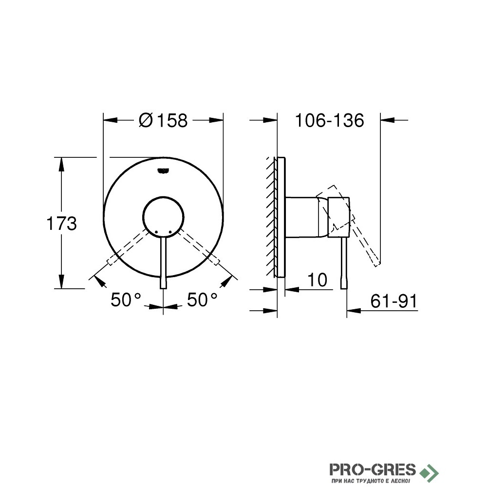 Смесител за вграждане за душ,Essence SuperSteel,Grohe 24168DC1
