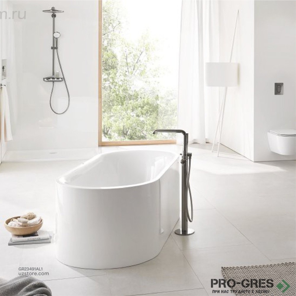 Смесител за вана с ръчен душ,подов монтаж,BRUSHED Hard Graphite, Esence Grohe 23491AL1