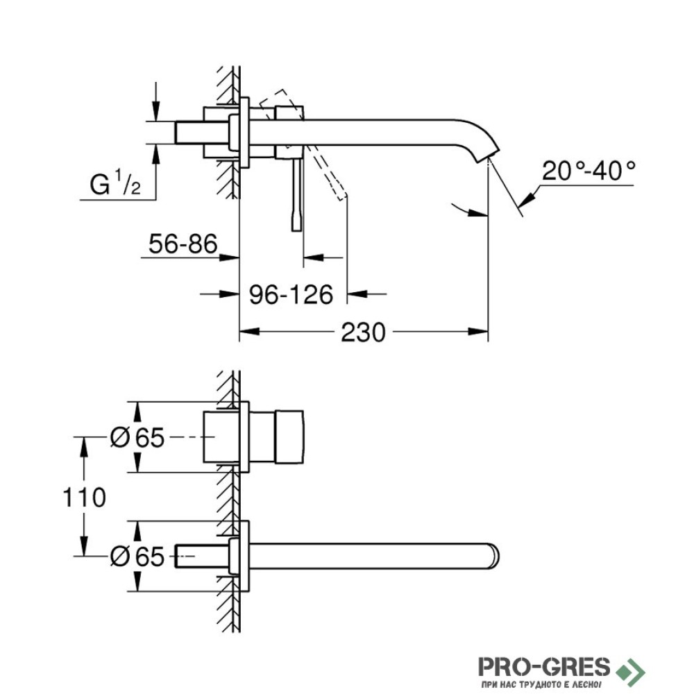 Стенен смесител с тяло за вграждане, L-размер, Essence, Grohe 29193GN1/23571000