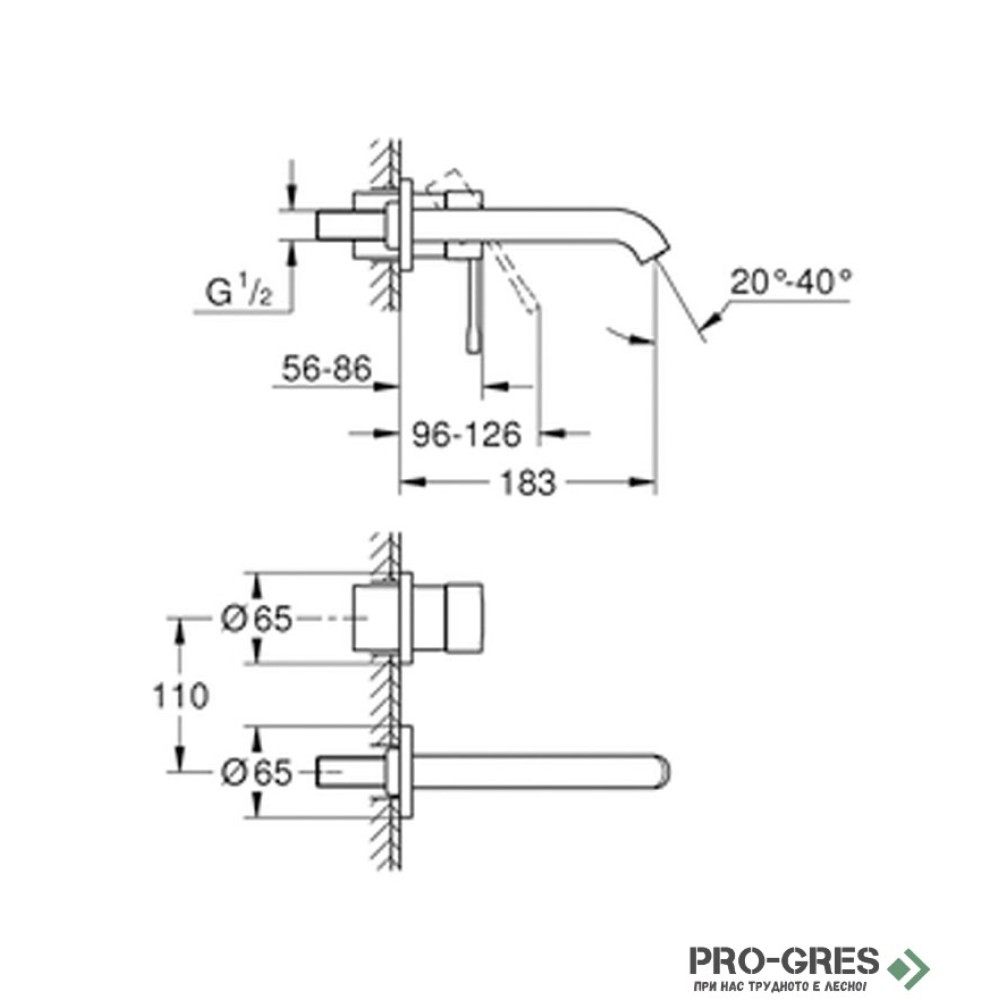 Стенен смесител с тяло за вграждане, М-размер, Essence, Grohe 29192GN1/23571000