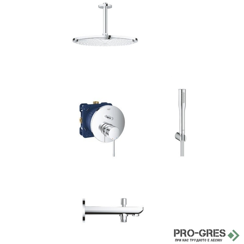 Душ комплект за вграждане с чучур и пита от тавана в хром Essence Grohe 24058001 Душ комплект за вграждане с чучур и пита от тавана в хром Essence Grohe 24058001
