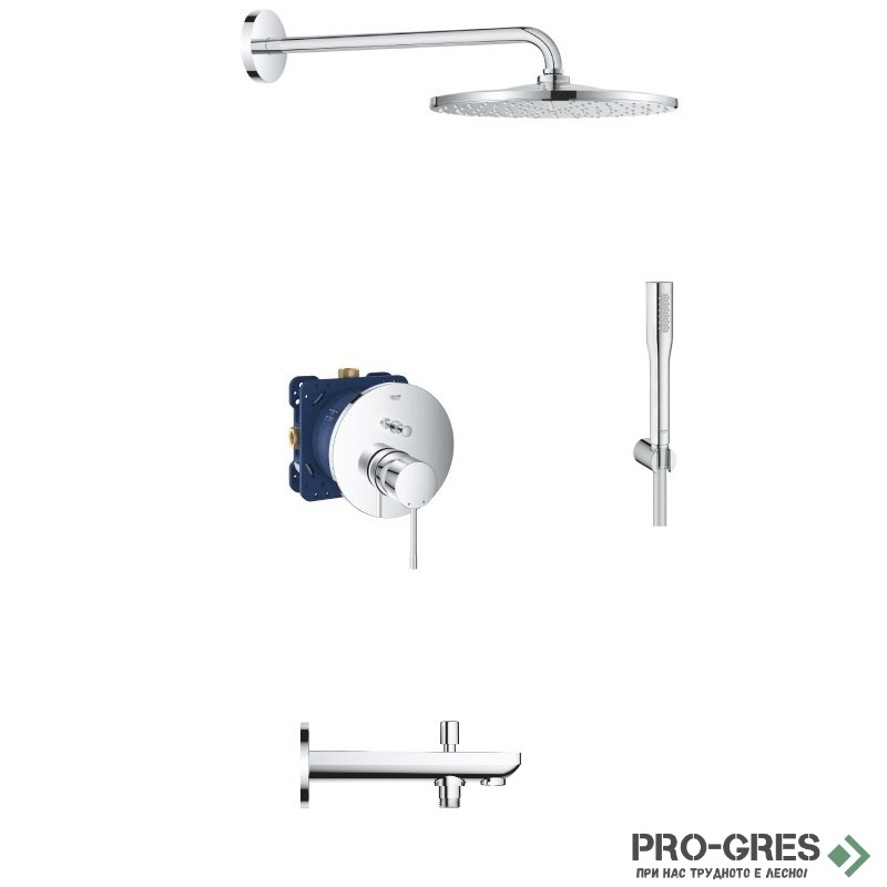 Душ комплект за вграждане с чучур и пита от стената в хром Essence Grohe 24058001 Душ комплект за вграждане с чучур и пита от стената в хром Essence Grohe 24058001