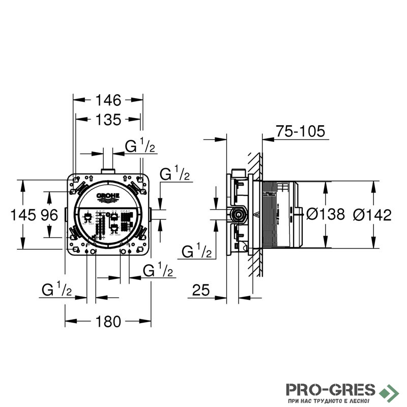Душ  за вграждане,термостат ,черен мат, Grohe  Grohtherm/Tempesta 250