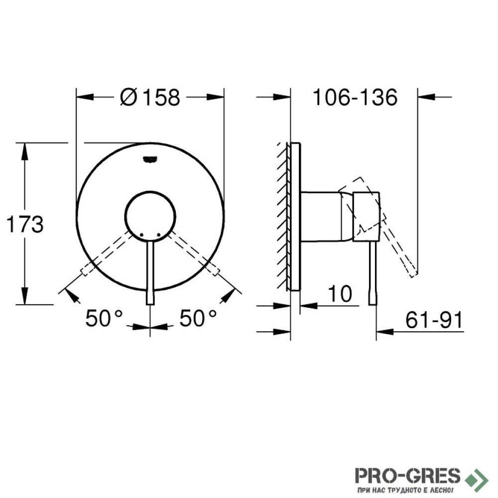 Смесител за вграждане, за душ, Essence, Grohe 24168KF1