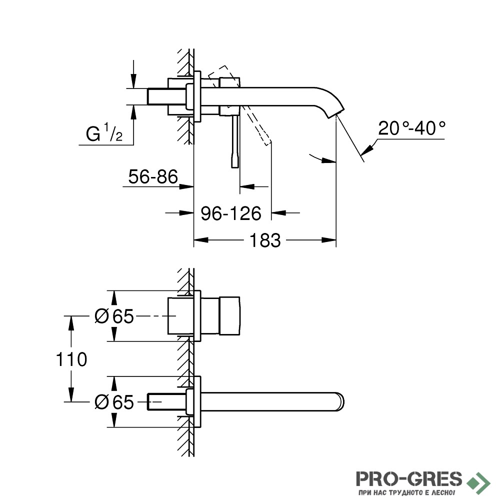 Стенен смесител с тяло за вграждане, черен мат, Essence, Grohe 29192KF1/23571000