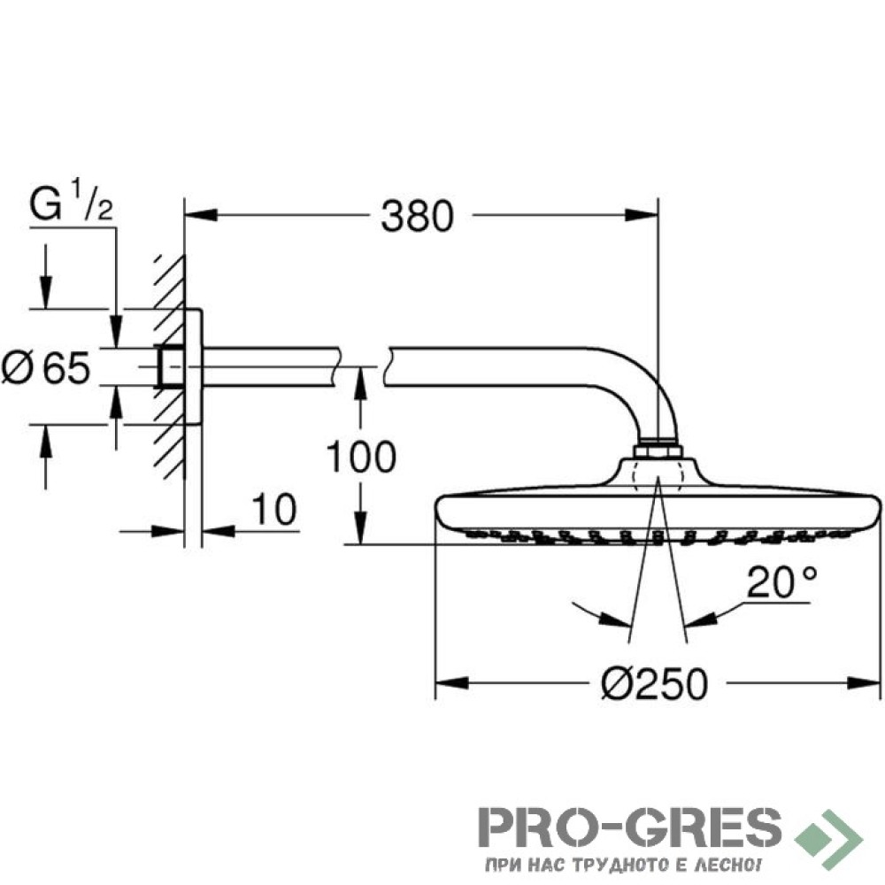 Душ  за вграждане,термостат ,черен мат, Grohe  Grohtherm/Tempesta 250