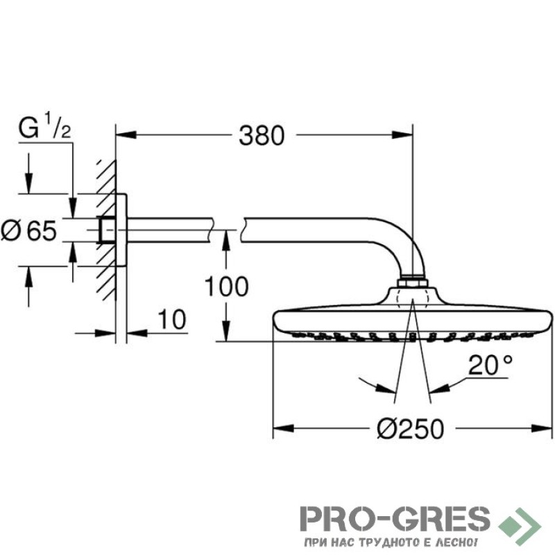 Душ  за вграждане,термостат ,черен мат, Grohe  Grohtherm/Tempesta 250