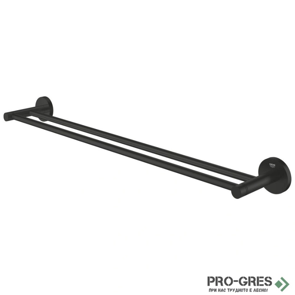 Двойна закачалка за хавлии, 60см, черен мат, Essentials, Grohe 1024732430