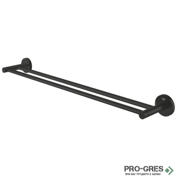 Двойна закачалка за хавлии, 60см, черен мат, Essentials, Grohe 1024732430